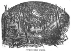 A black and white illustration of a natural spring, with the words "PONCE DE LEON SPRINGS" written underneath