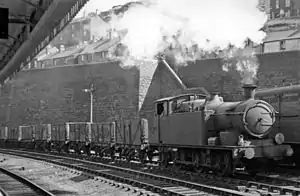 Up empties passing Pontypridd Station in 1949