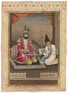 Portrait of Muhammad Shah Qajar and his Vizier Haj Mirza Aghasi,  second quarter of the nineteenth century, Ink, opaque watercolor and gold on paper, Iran, collection of the Metropolitan Museum of Art.