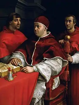 Portrait of Pope Leo X with future Pope Clement VII and Cardinal Luigi de' Rossi