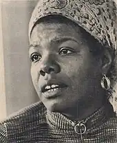 Black-and-white photograph of an African American woman in her forties, wearing a bandana.