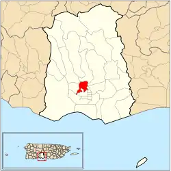 Location of barrio Portugues Urbano within the municipality of Ponce shown in red