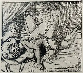 This image is made from two images. One is the image from the woodcut booklet. The second is the engraving thought to be by Agostino Veneziano.