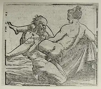 Image 16 woodcut booklet. In the Fossombrone sketchbook there are drawings of two scenes that have a similar position to this image from the woodcut booklet.