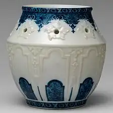 Rouen porcelain, pot pourri jar, Metropolitan Museum of Art, 5 in (12.7 cm) tall.