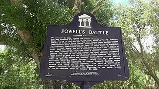 Park Sign displaying Information about the First Battle of the Loxahatchee.