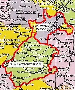 Powys as divided in 1190.