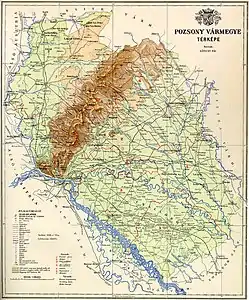 Map of Pozsony county in the Kingdom of Hungary (1891)