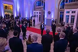 French armed forces minister Florence Parly (center midground) and EU foreign minister Josep Borrell (center-right midground) greeting defence ministers of EU states at an informal gathering in Brest, France, on 12 January 2022