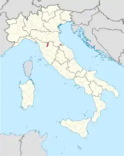 Map highlighting the location of the province of Prato in Italy