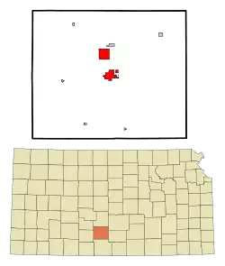 Location within Pratt County and Kansas