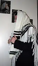 Tallit with black stripes