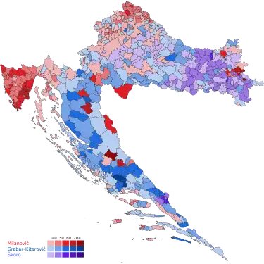 First round results by municipality, shaded according to winning candidate's percentage of the vote.