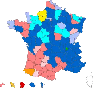 Party affiliation of the General Council Presidents of the various departments in the elections of 2015.