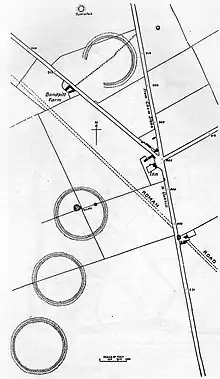 a map showing three large circles south and a partial circle to the north