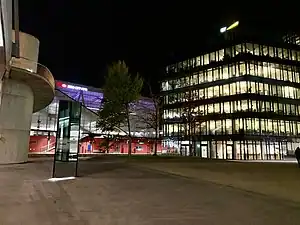 Renewed railway station at night