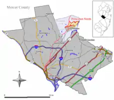 Map of Princeton North in Mercer County. Inset: Location of Mercer County in New jersey.