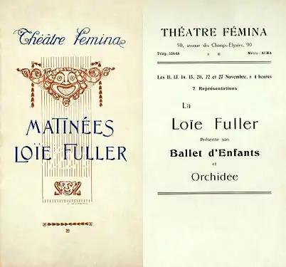 Program for a dance performance by Loie Fuller in 1911