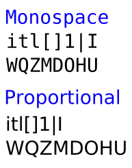 Proportional vs. monospace fonts