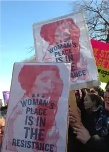 Protest sign. 'A woman's place is in the resistance'