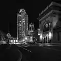 The building after dark. Union Station is visible in the foreground.