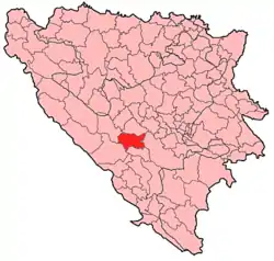 Location of Prozor-Rama within Bosnia and Herzegovina.