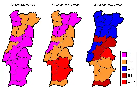 First, second and third most voted political force by district.