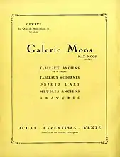 Publicité pour la Galerie Moos publiée dans la revue "L'Art en Suisse", janvier 1931, No. 1. Numérisation Bibliothèque d'art et d'archéologie (BAA), Genève.