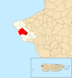 Location of Pueblo within the municipality of Rincón shown in red