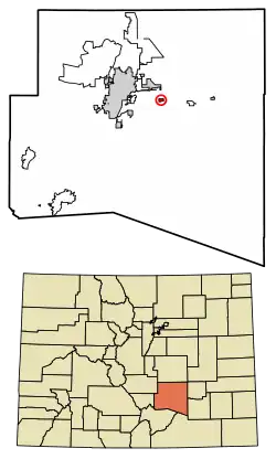 Location of the Vineland CDP in Pueblo County, Colorado.