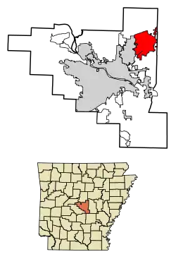 Location of Jacksonville in Pulaski County, Arkansas.