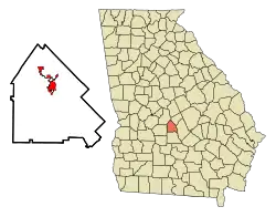 Location in Pulaski County and the state of Georgia