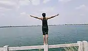 A youth villager enjoys the Kenud pond (Punasa Lift Irrigation Scheme BR-2 Kenud Pond)