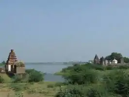 View of Puntamba, a town of Temples, You Can see Temples as well as Railway Bridge on Godavari.