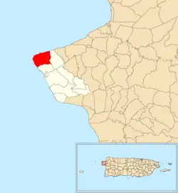 Location of Puntas within the municipality of Rincón shown in red