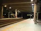 The Putrajaya/Cyberjaya ERL station platform at night.