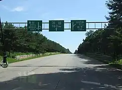 Highway sign in Korean,Reunification Highway, Pyongyang, North Korea