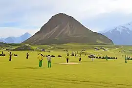 Tourists playing cricket in Chitral