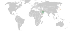 Map indicating locations of Japan and Qatar