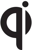 The Qi logo, which consists of a round-esque, lowercase "q" with a semicircle at the right parallel to its stem and a circle on top.