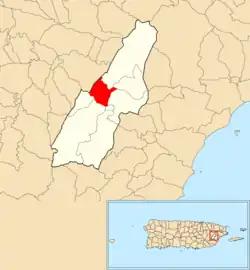 Location of Quebrada Arenas within the municipality of Las Piedras shown in red