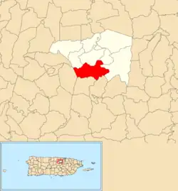 Location of Quebrada Cruz within the municipality of Toa Alta shown in red