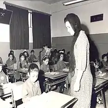 A photo of Queen Iffat visiting a school