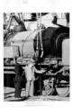 Tom Rasey and  Paddy Whyte, MLAs, in front of a Garatt locomotive, 1950