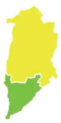 Map of Quneitra District (yellow) within Quneitra Governorate