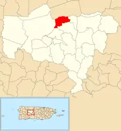 Location of Río Abajo within the municipality of Utuado shown in red