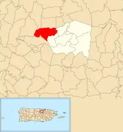 Location of Río Lajas within the municipality of Toa Alta shown in red