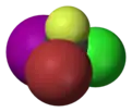 Spacefill model of bromochlorofluoroiodomethane (R)