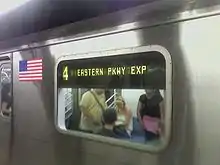 Digital sign on side of an R142 train