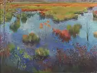 Upstream by Roswell Weidner, 1979, pastel on paper. Collection of the Pennsylvania Academy of the Fine Arts